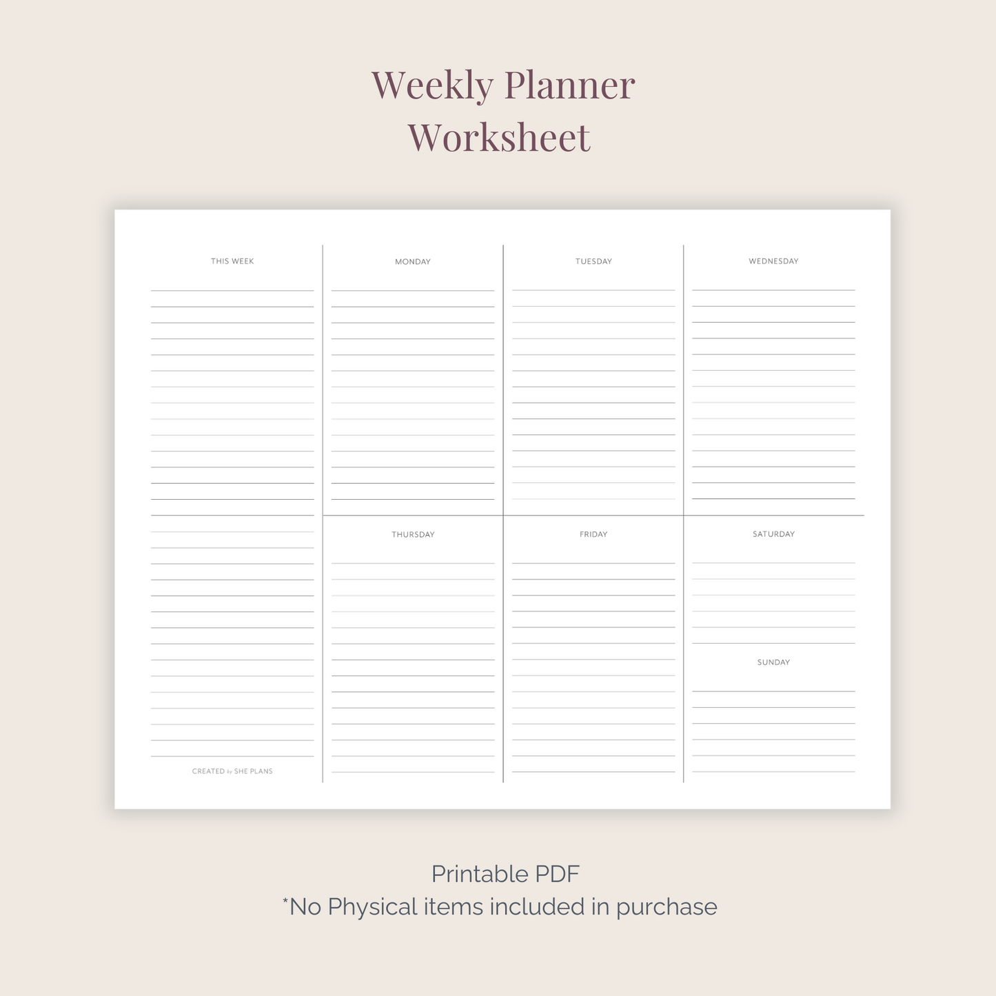 Weekly Planner Worksheet Printable