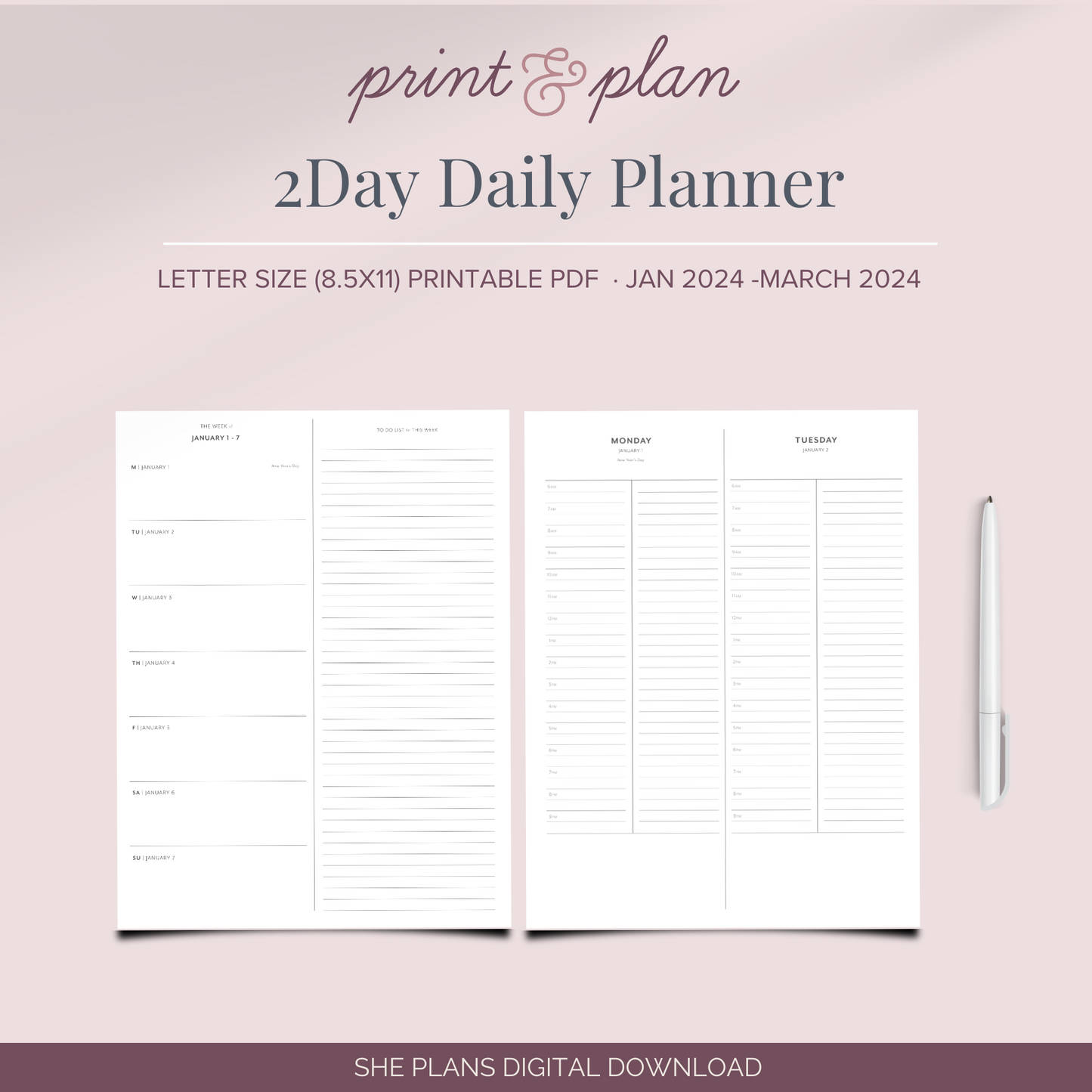 2Day Daily Planner Printable (Letter Size)