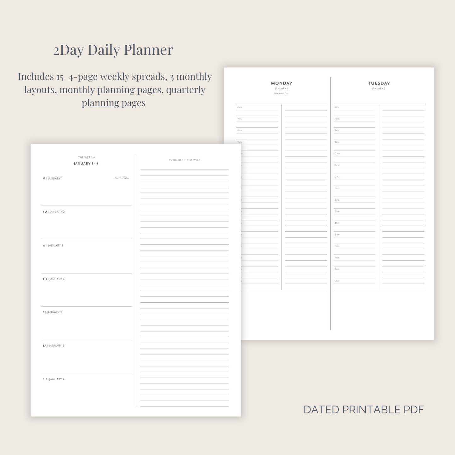 2Day Daily Planner Printable (Letter Size)
