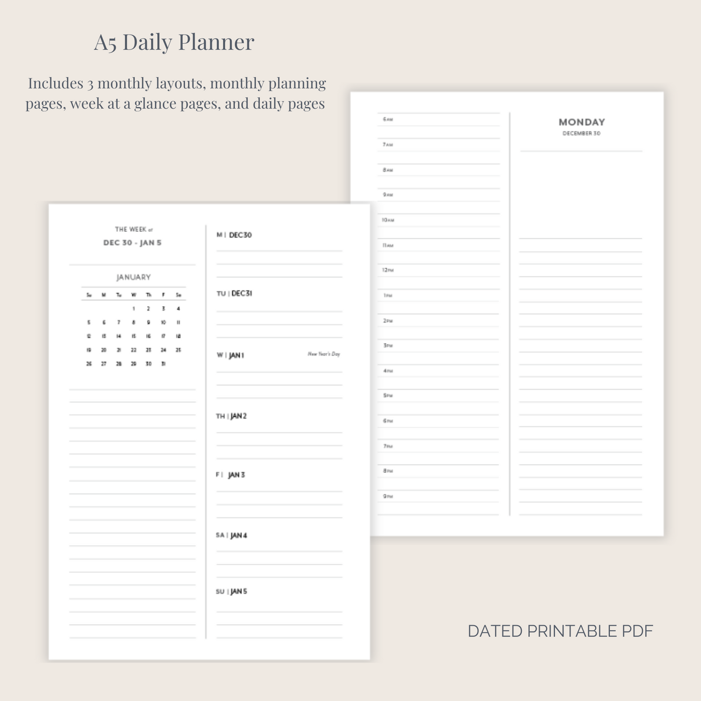 A5 Daily Planner Printable Q4