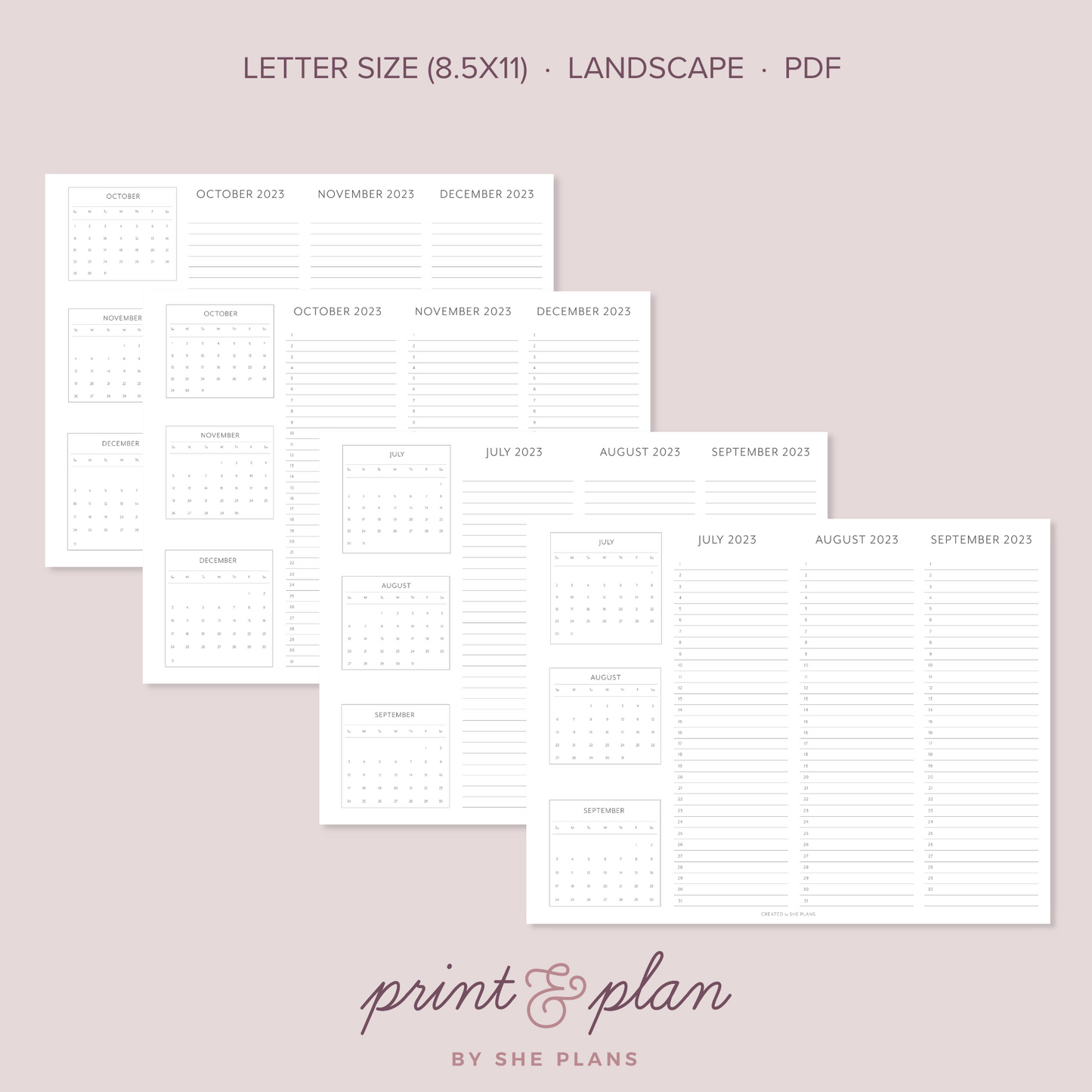 Printable Quarterly At-A-Glance Planner (Q3 & Q4 2023)