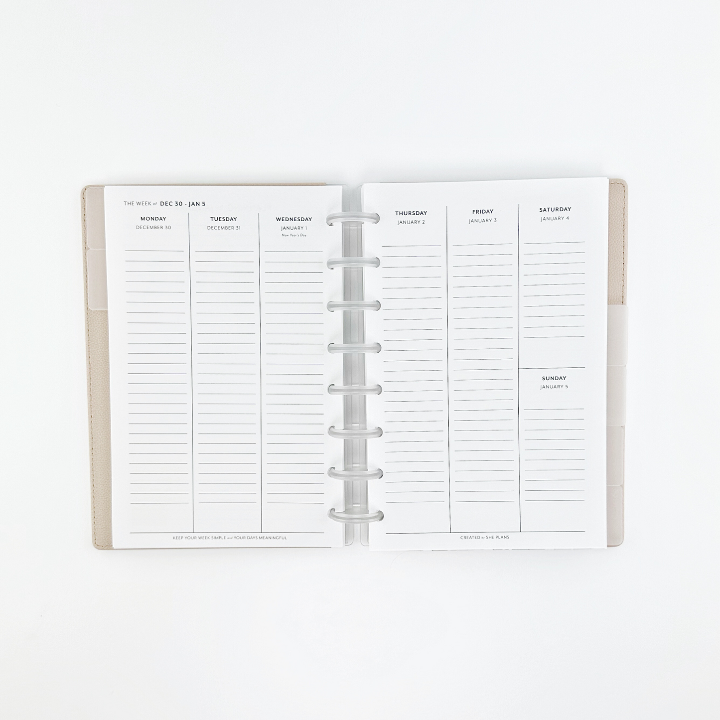 Dated Weekly Vertical Discbound Planner Insert (Full Year 2026)