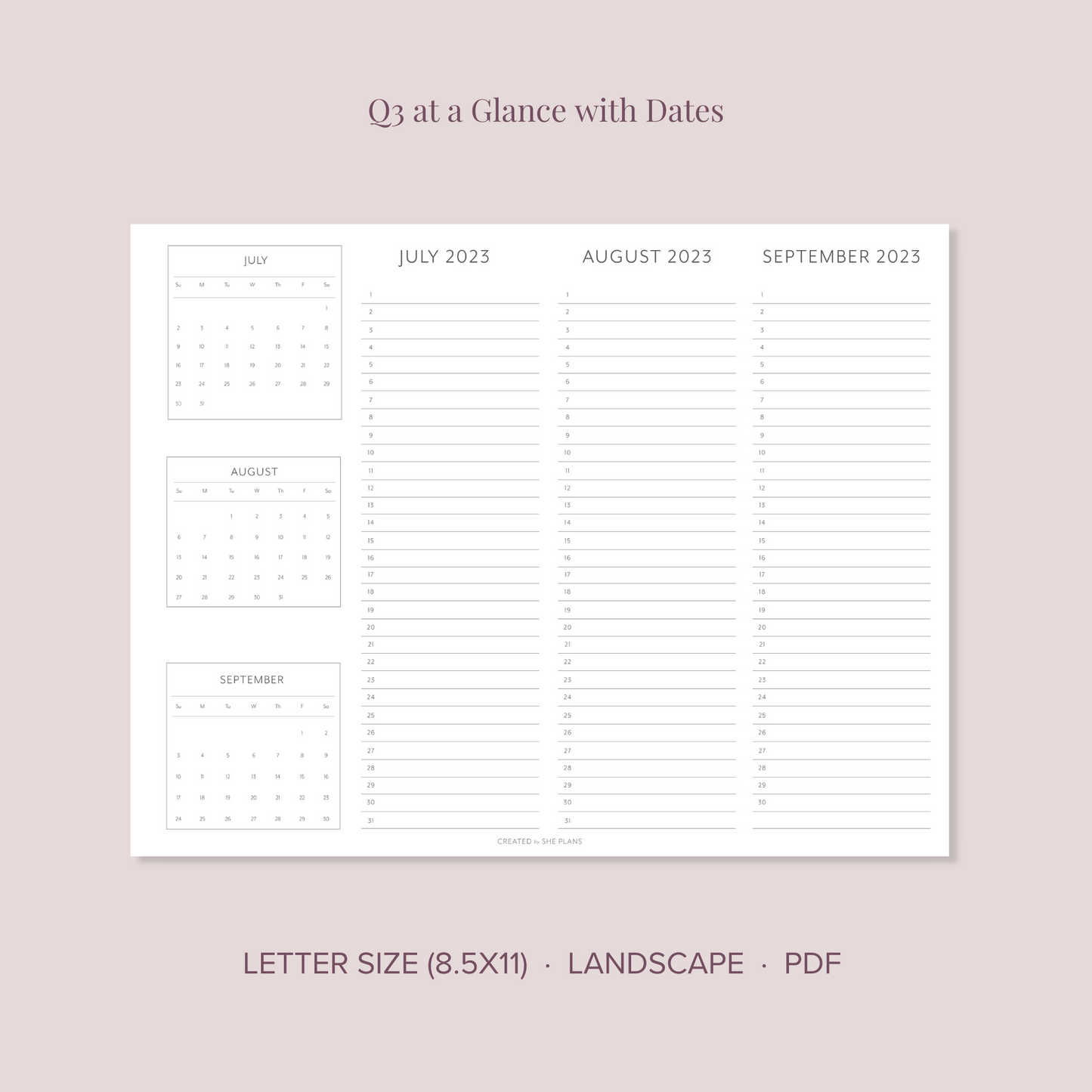 Printable Quarterly At-A-Glance Planner (Q3 & Q4 2023)