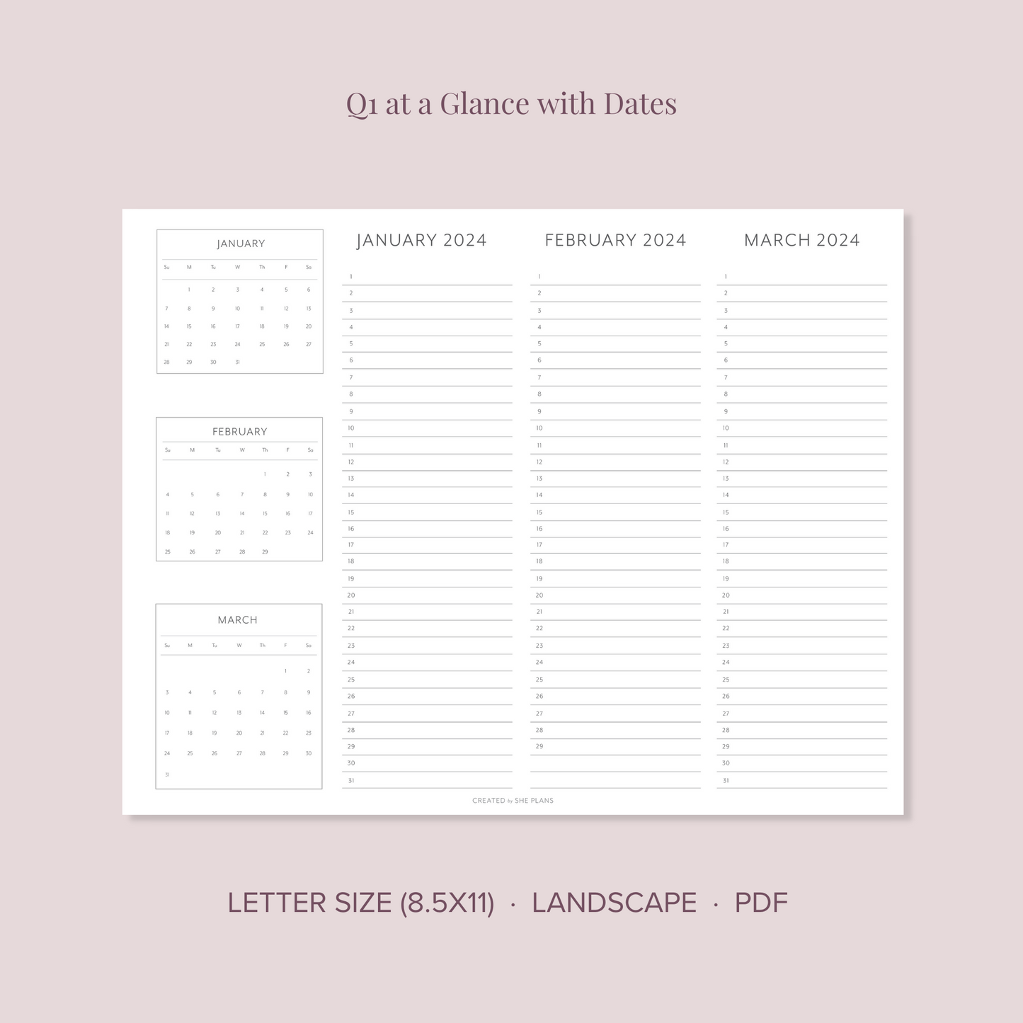 2024 Printable Quarterly At-A-Glance Planner