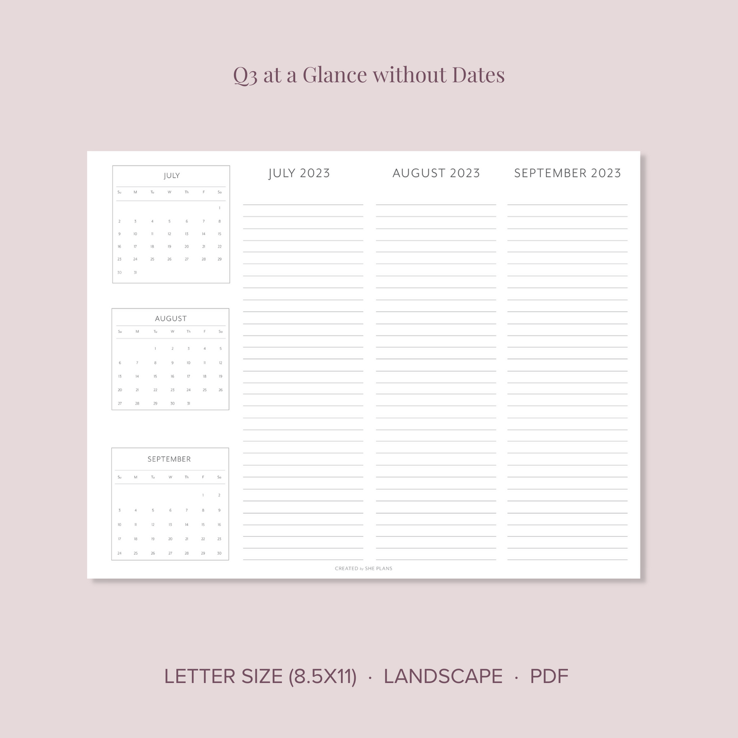 Printable Quarterly At-A-Glance Planner (Q3 & Q4 2023)