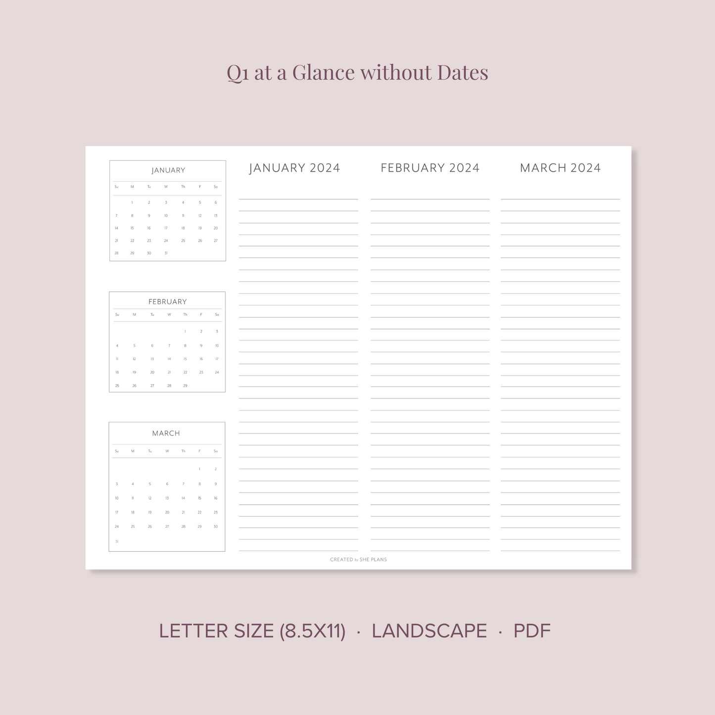 2024 Printable Quarterly At-A-Glance Planner