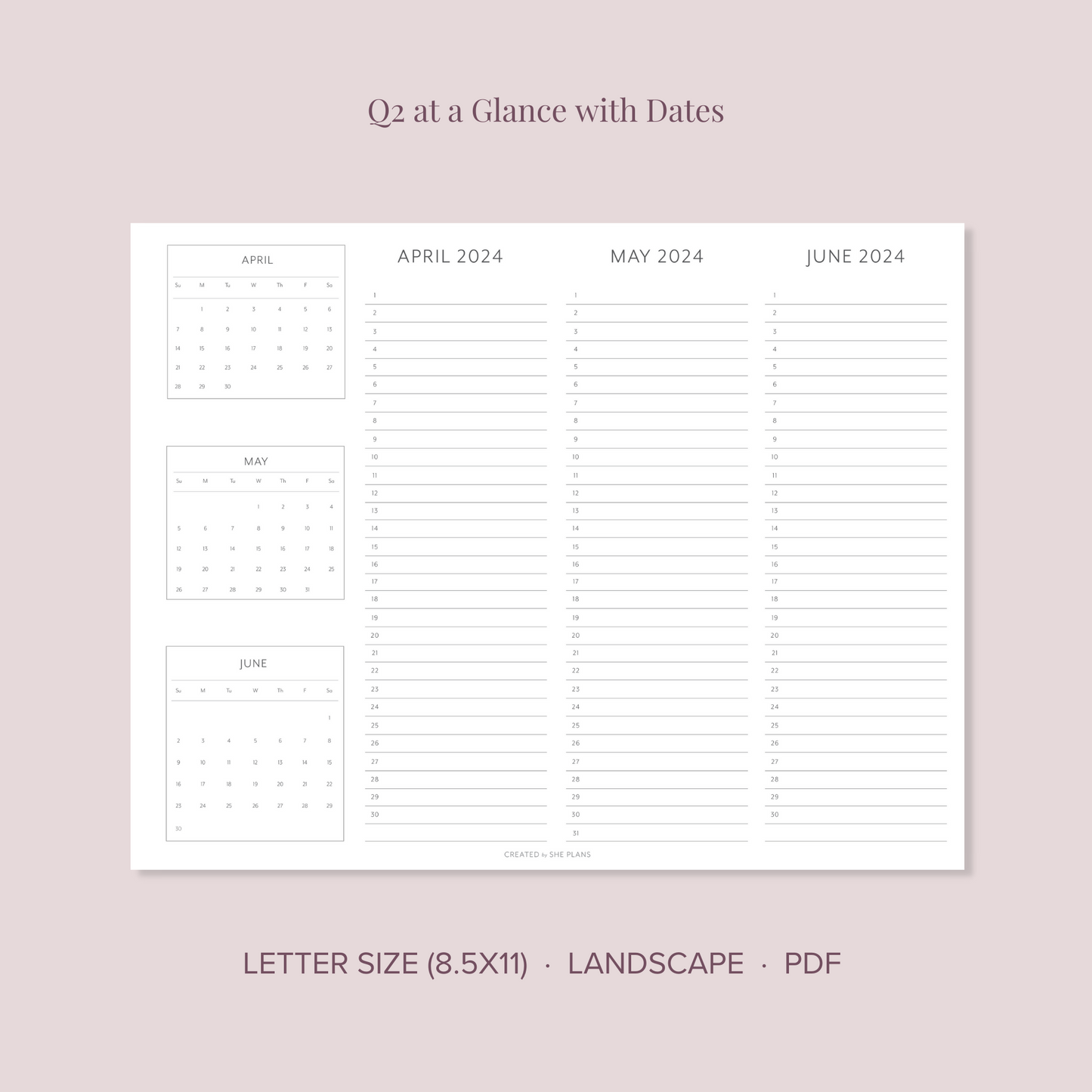 2024 Printable Quarterly At-A-Glance Planner