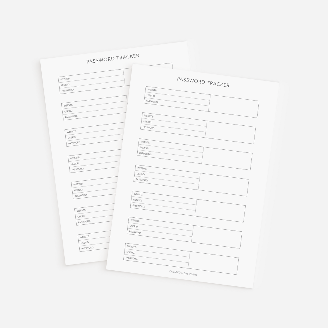 Password Tracker Insert