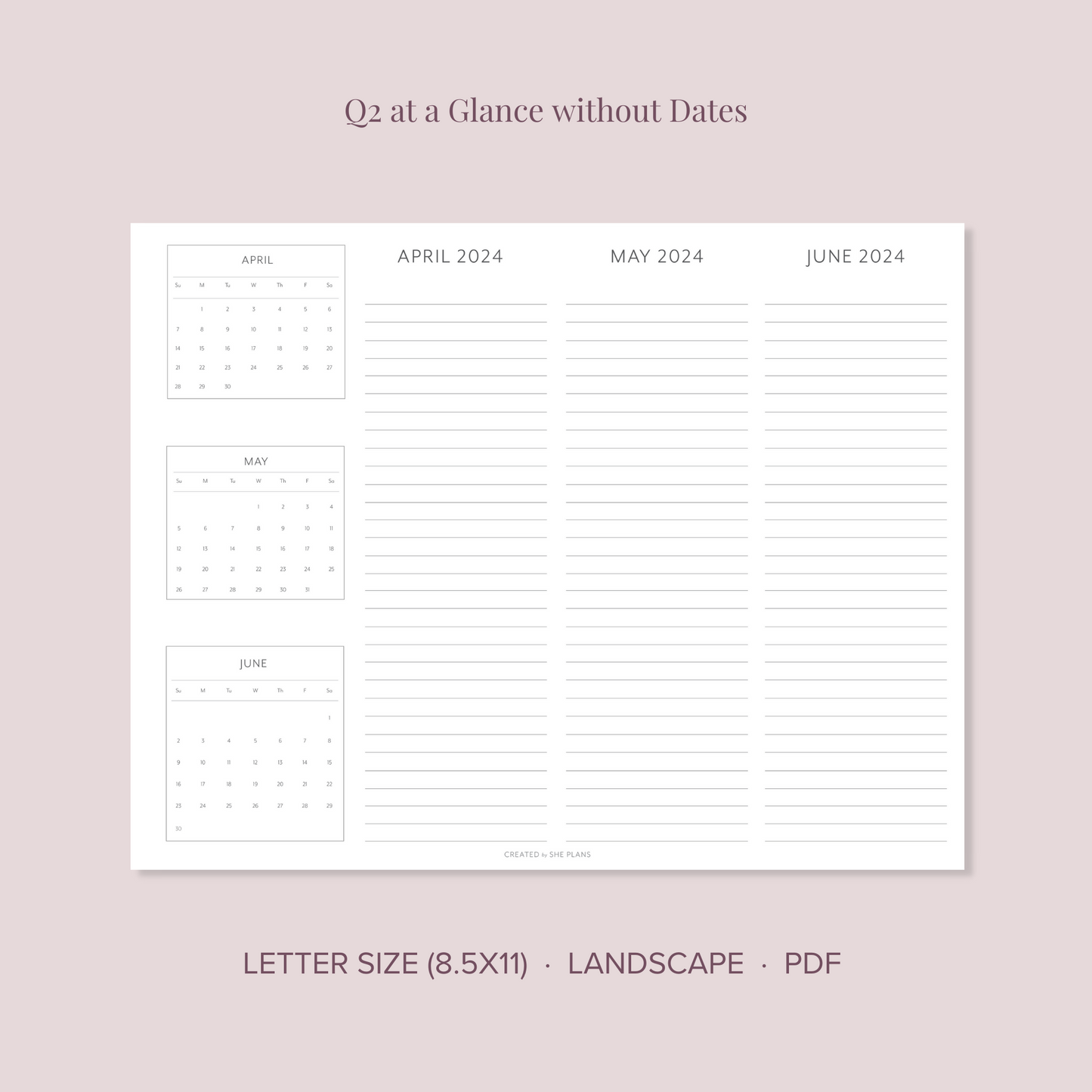 2024 Printable Quarterly At-A-Glance Planner