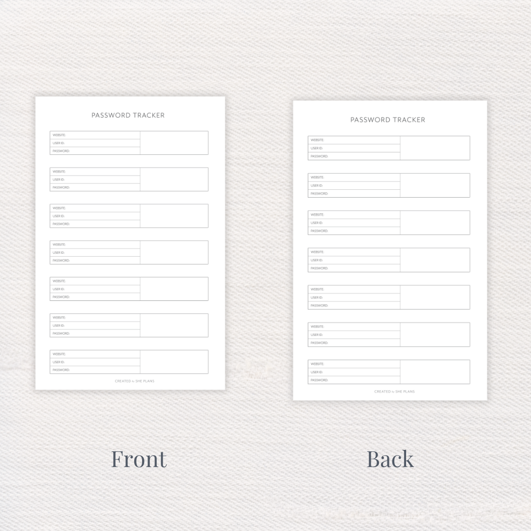 Password Tracker Inserts
