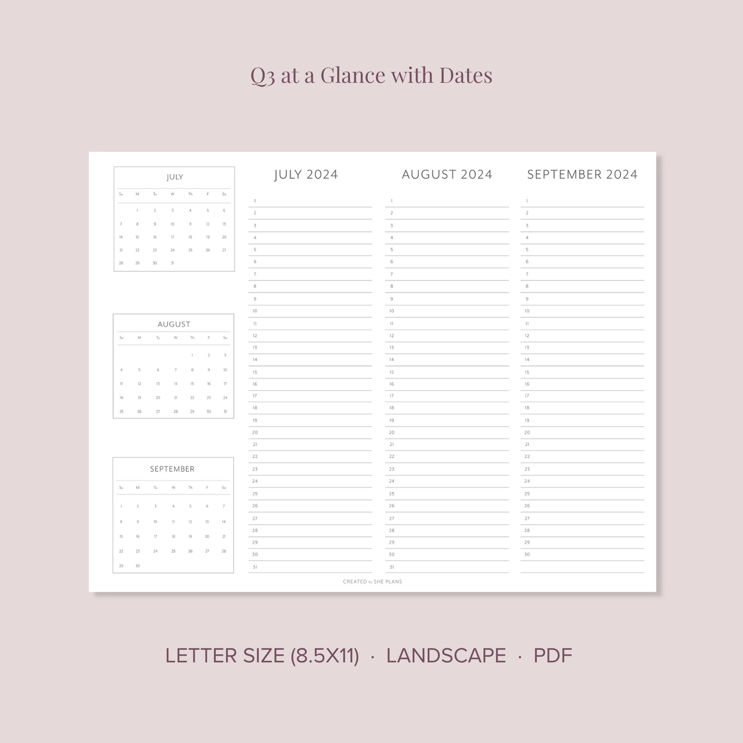 2024 Printable Quarterly At-A-Glance Planner