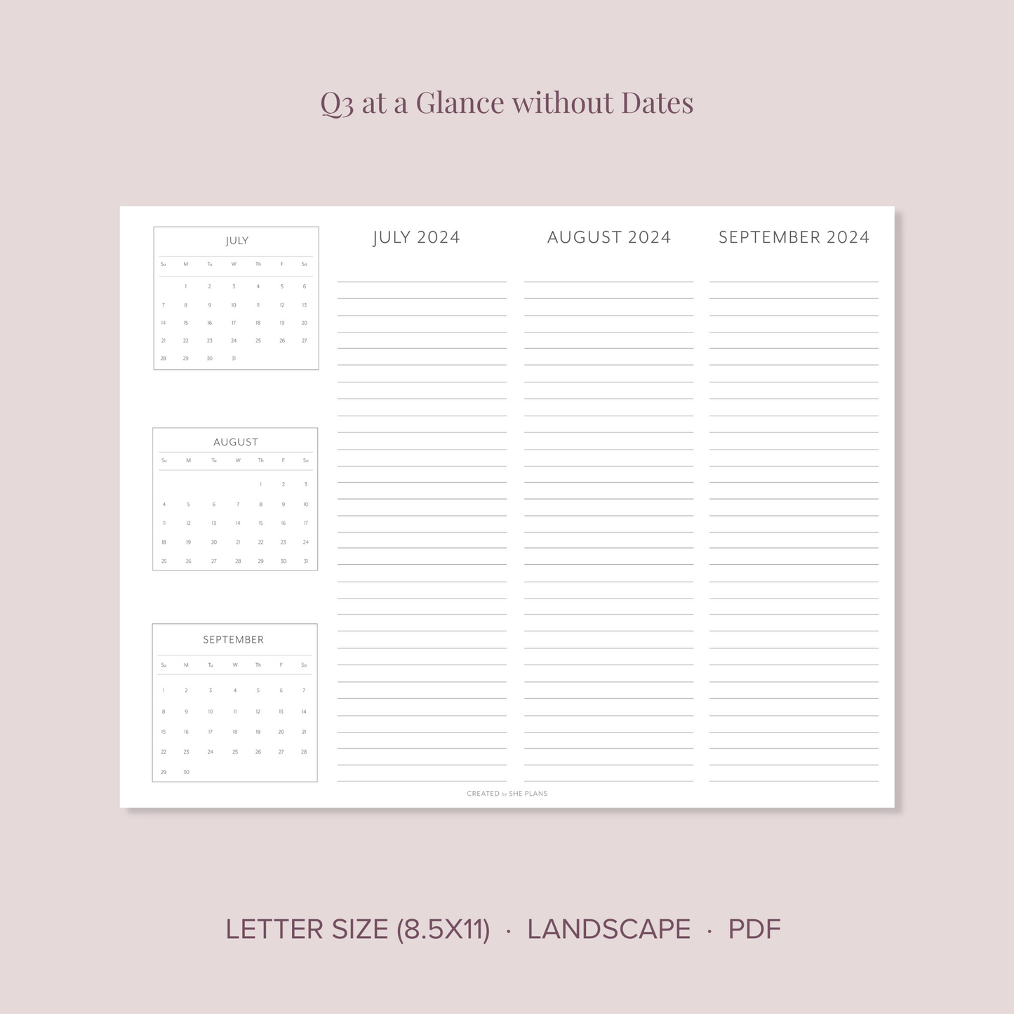 2024 Printable Quarterly At-A-Glance Planner