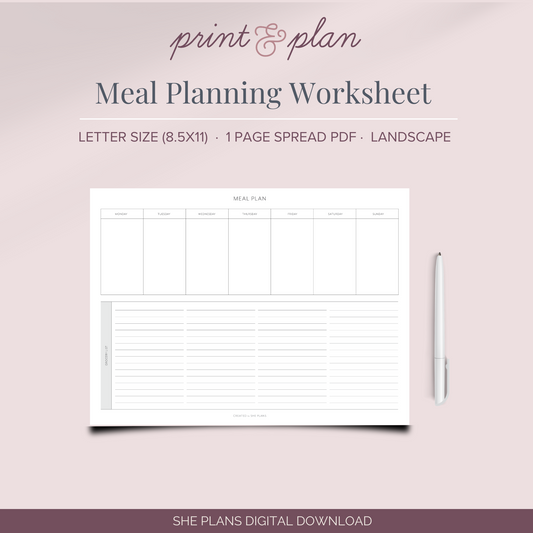 Meal Planning Worksheet PDF
