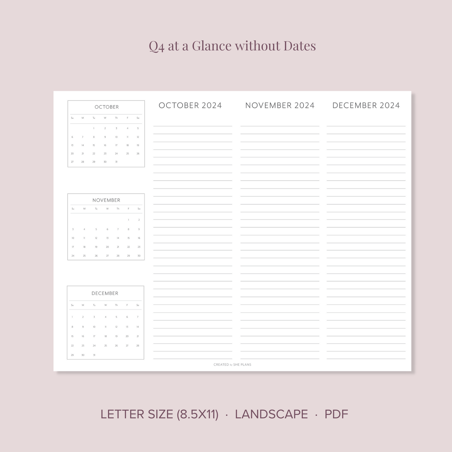 2024 Printable Quarterly At-A-Glance Planner
