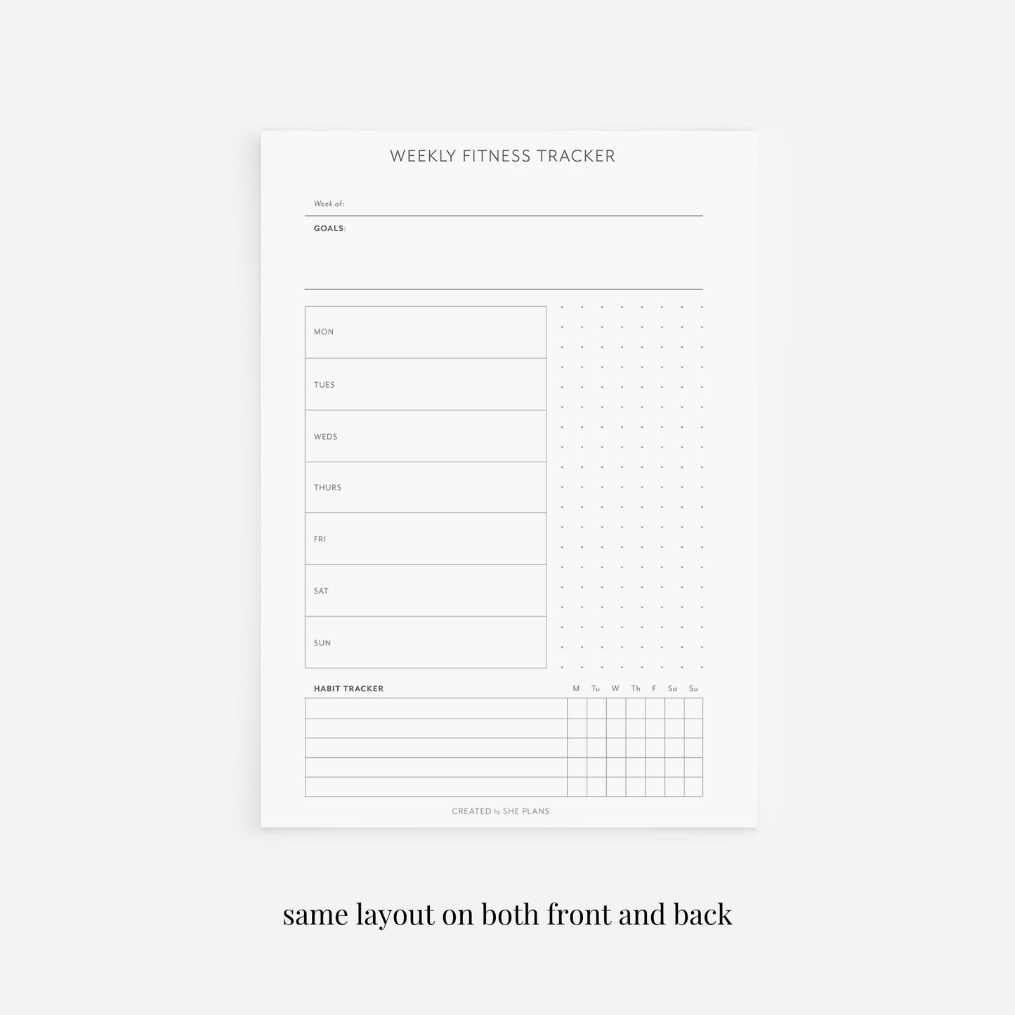 Weekly Fitness Tracker Inserts
