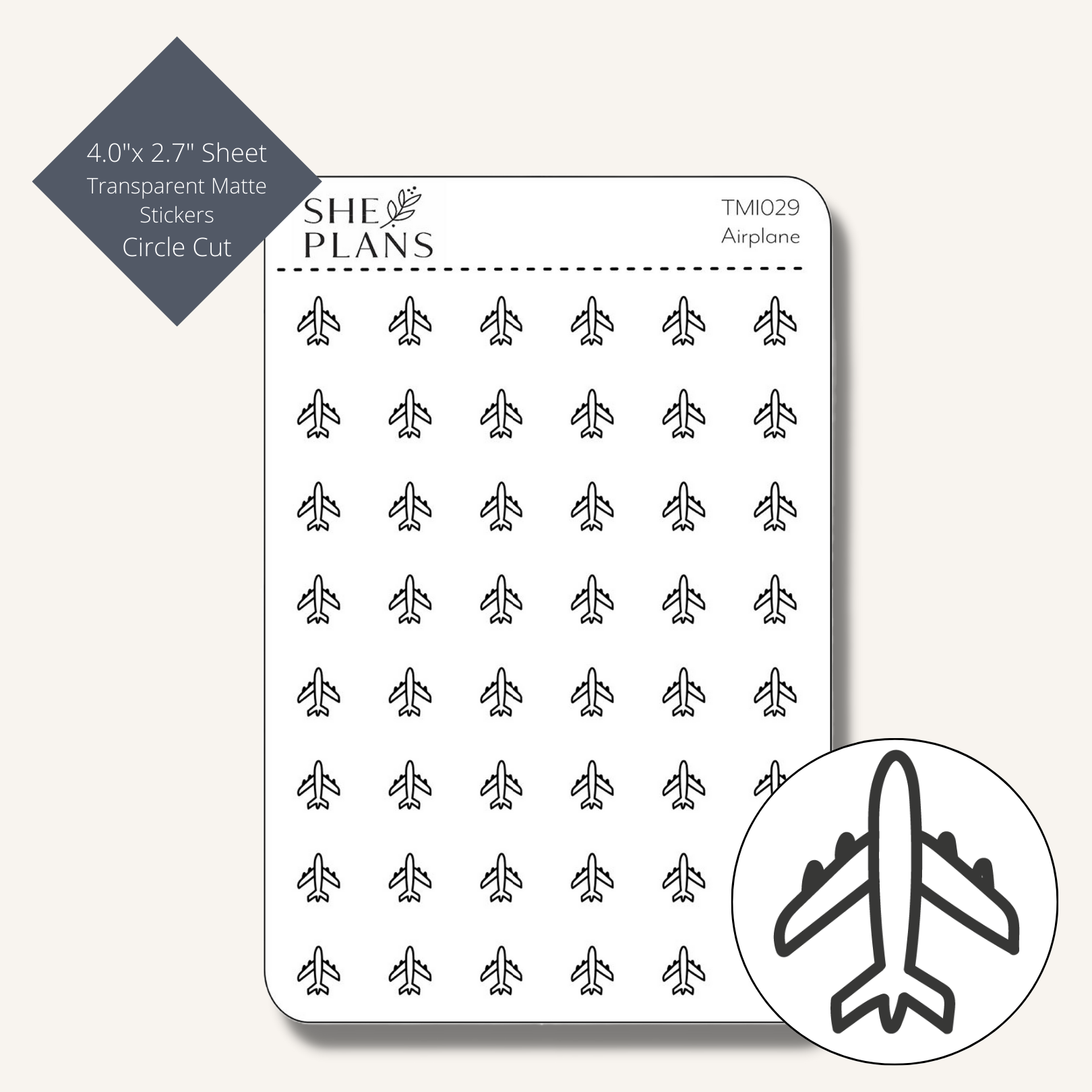 Circle Cut Airplane Icon Sticker