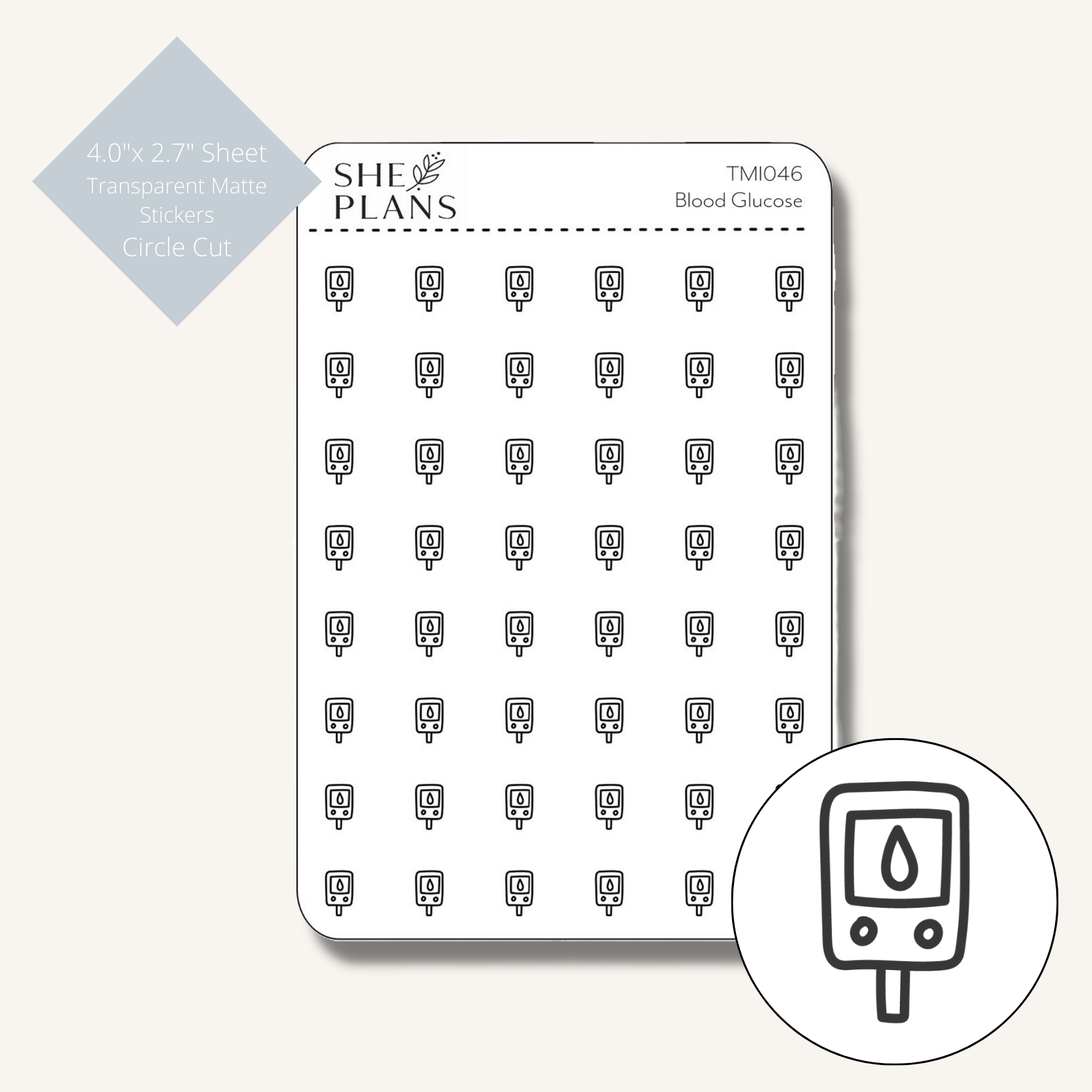 Circle Cut Blood Glucose Icon Sticker