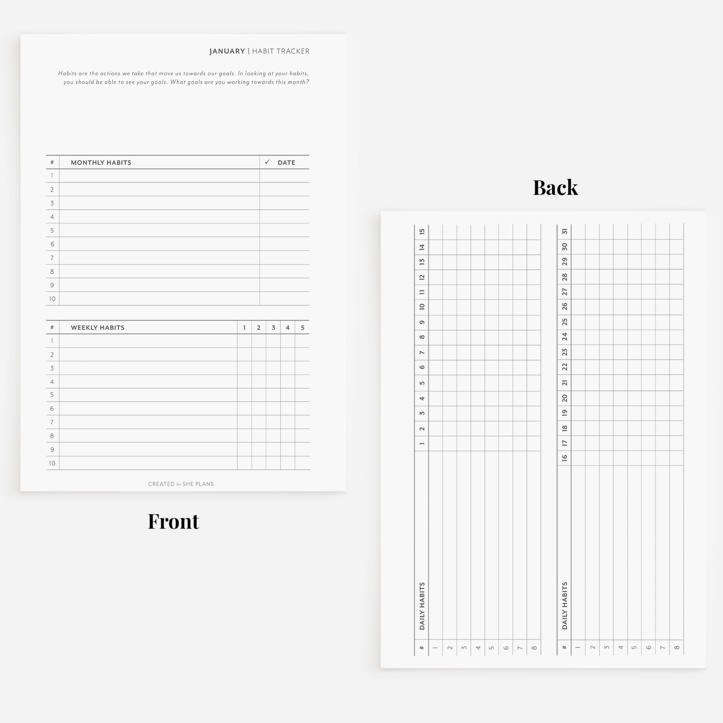 Monthly Habit Tracker Inserts
