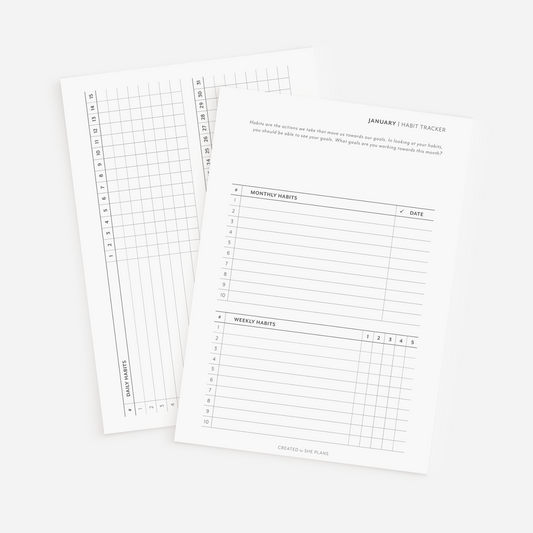 Monthly Habit Tracker Inserts