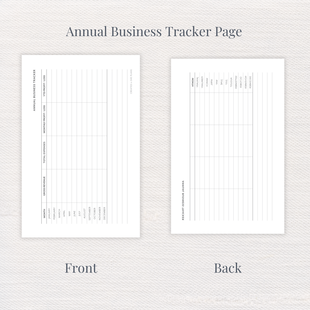 Annual Business Tracker Page