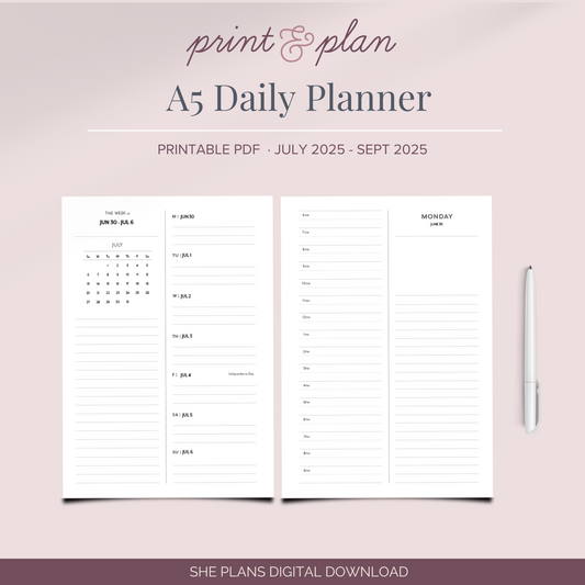 A5 Daily Planner Printable Q3