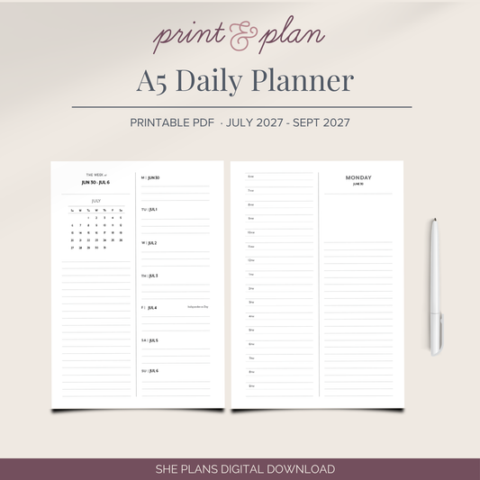 2027 A5 Daily Planner Printable Q3