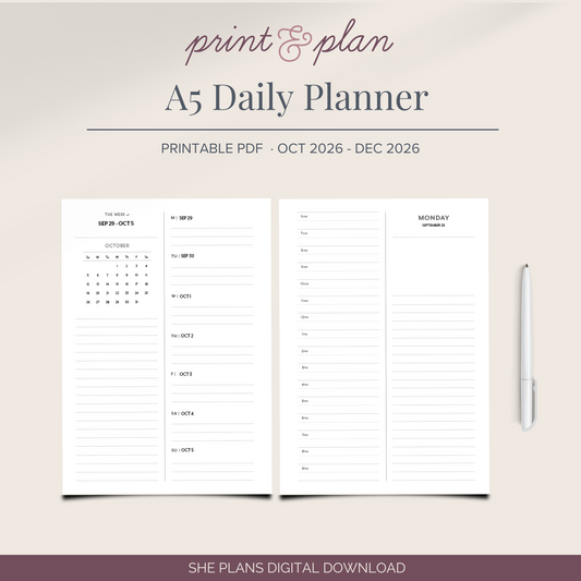 2026 A5 Daily Planner Printable Q4