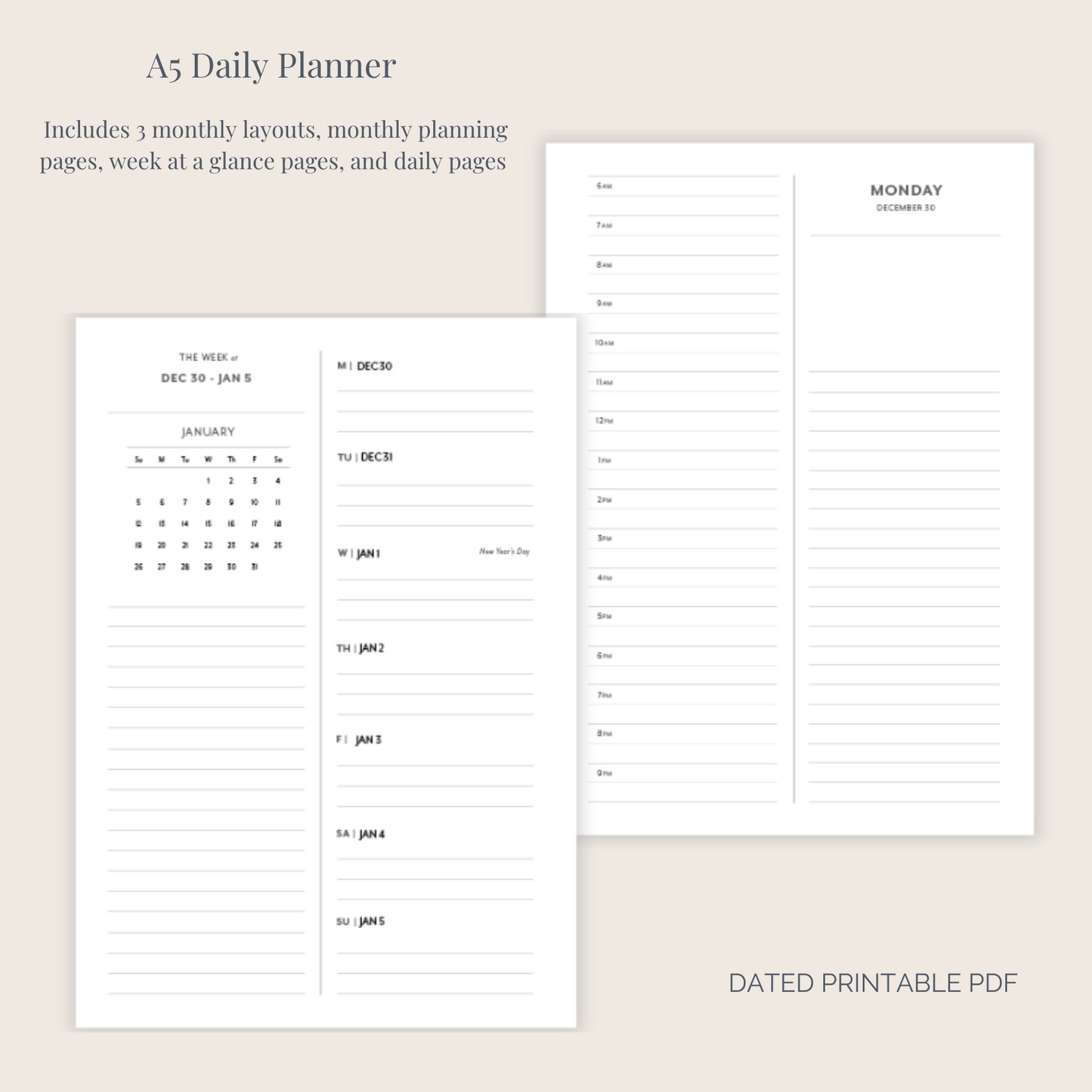 A5 Daily Planner Printable Q1