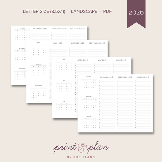 2026 Printable Quarterly At-A-Glance Planner