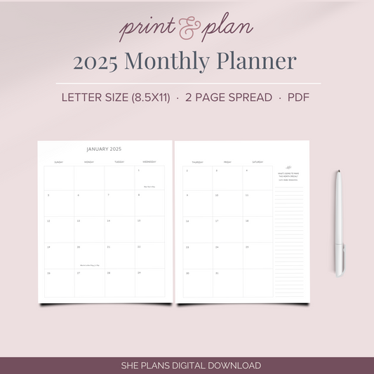 2025 Monthly Planner Printable