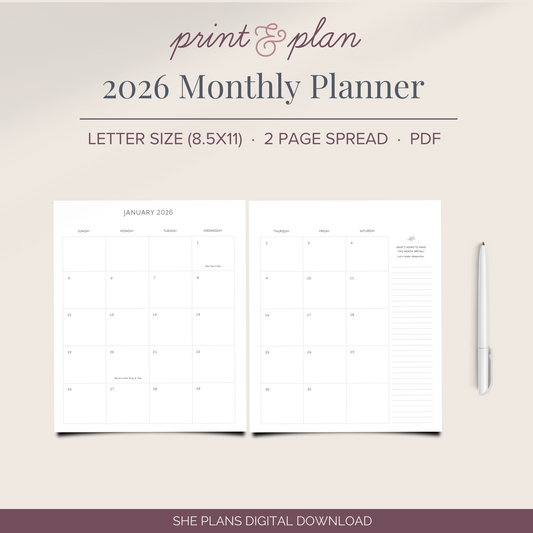 2026 Monthly Planner Printable