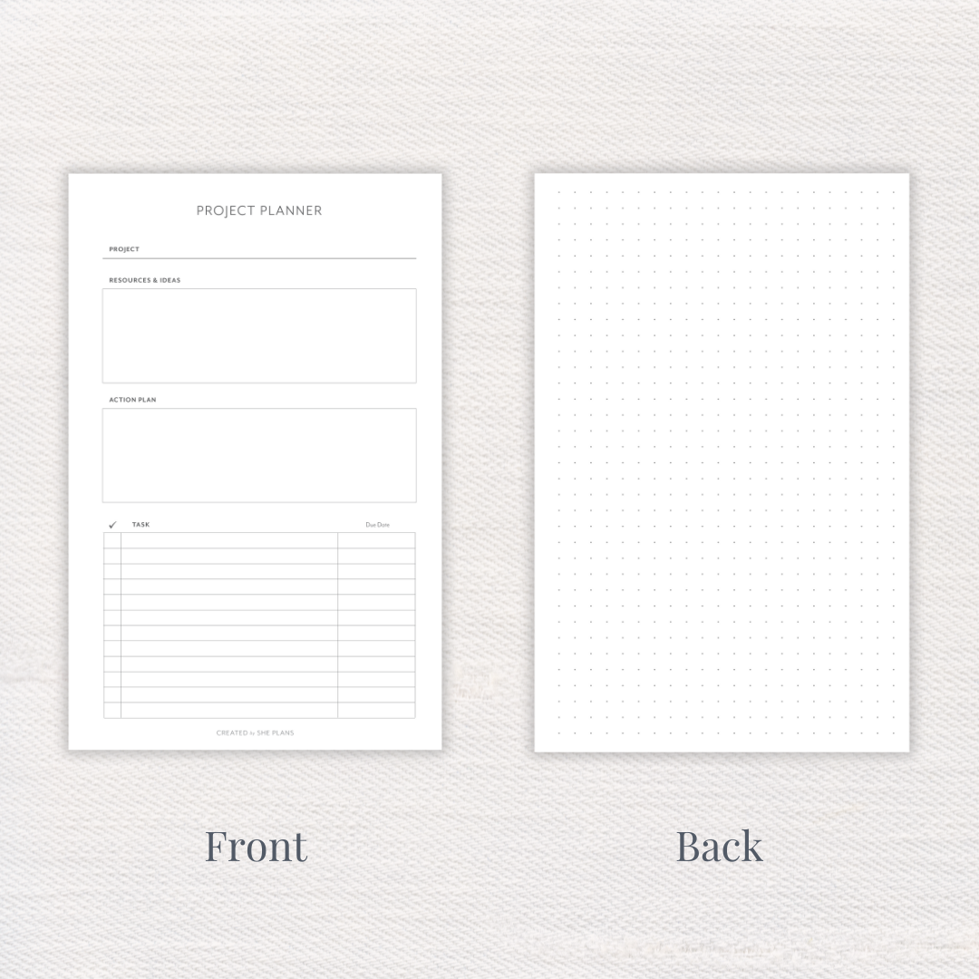 Project Planner Front and Back Pages