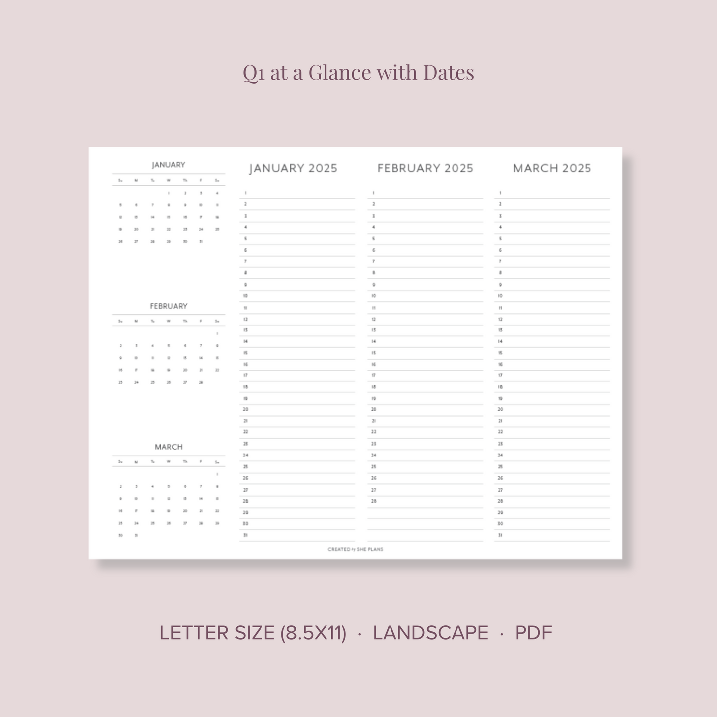 2025 Printable Quarterly At-A-Glance Planner