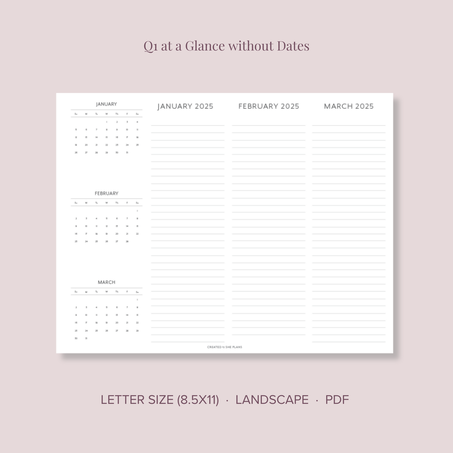 2025 Printable Quarterly At-A-Glance Planner