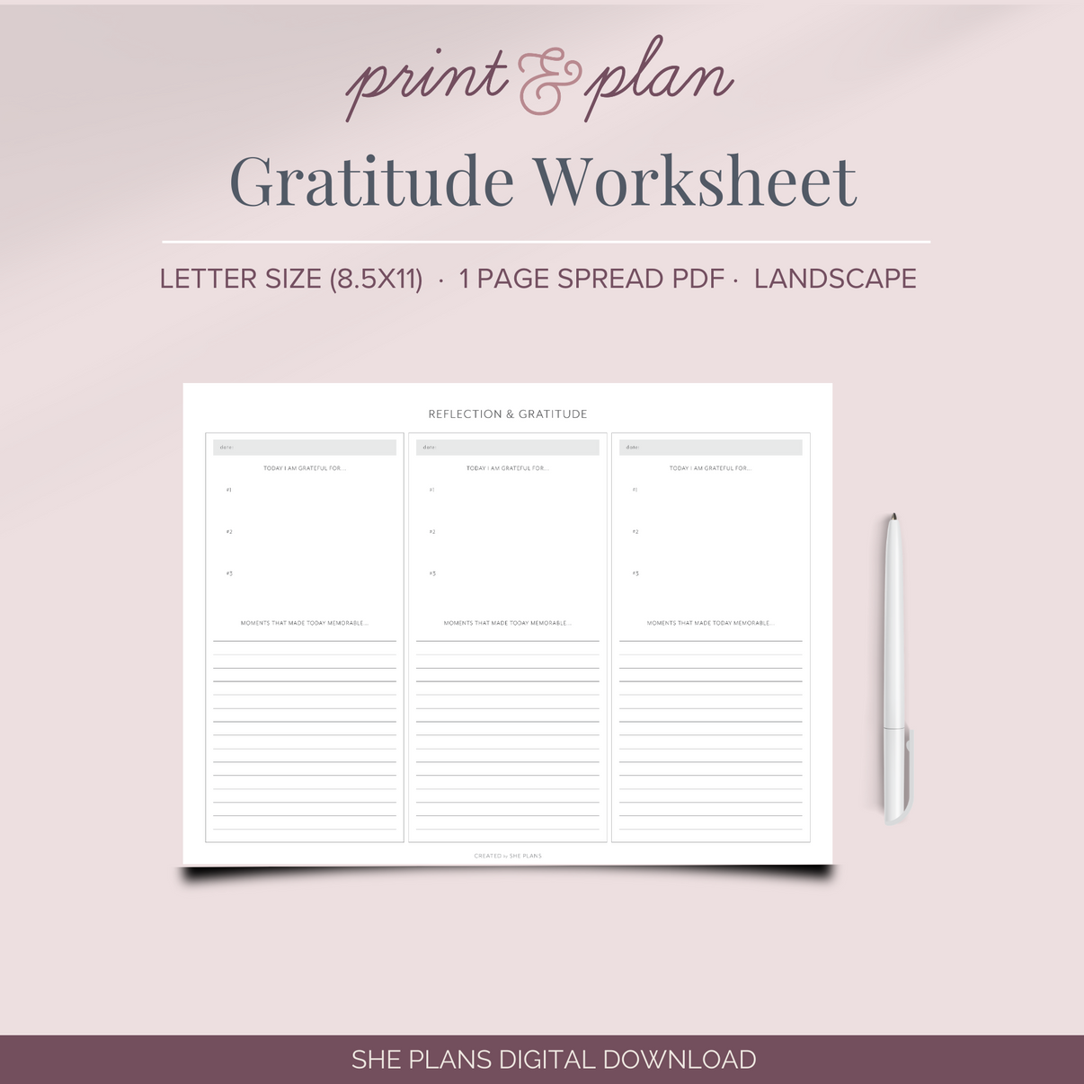 Gratitude Worksheet PDF She Plans