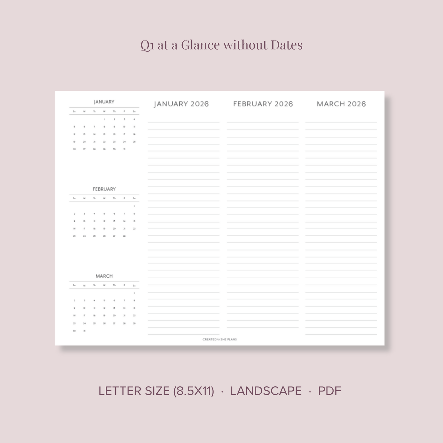 2026 Printable Quarterly At-A-Glance Planner