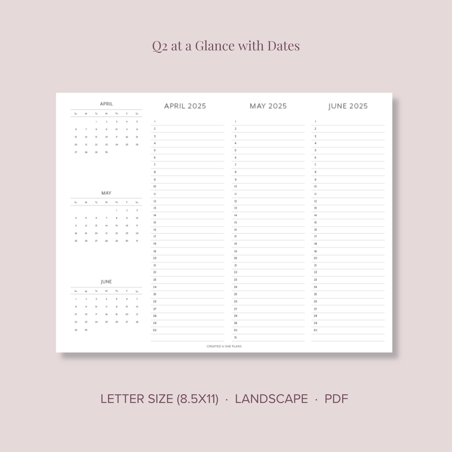 2025 Printable Quarterly At-A-Glance Planner