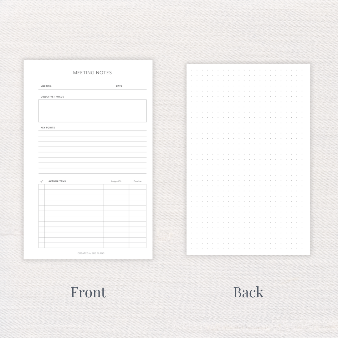 Meeting Note Inserts Front & Back