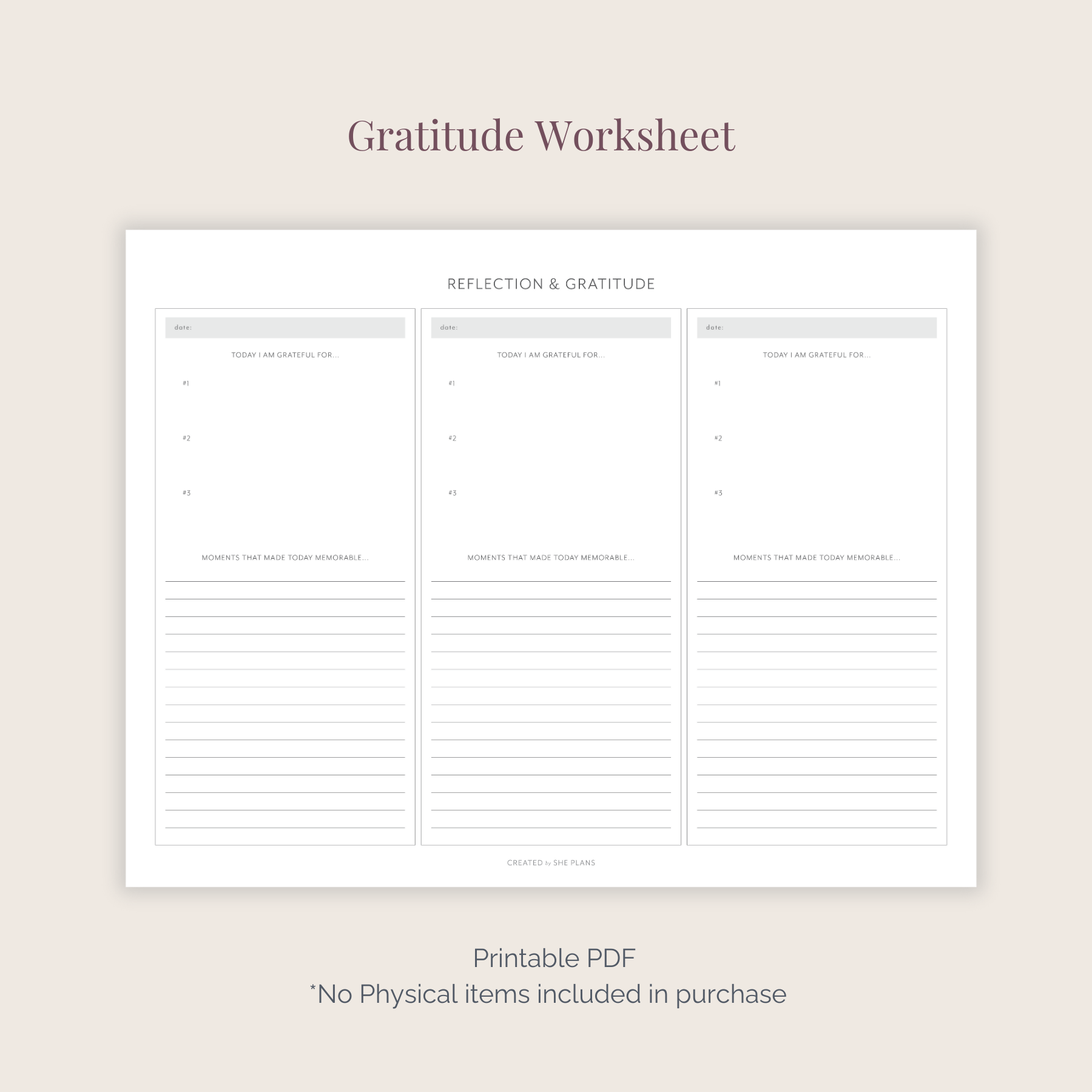 Gratitude Worksheet PDF She Plans