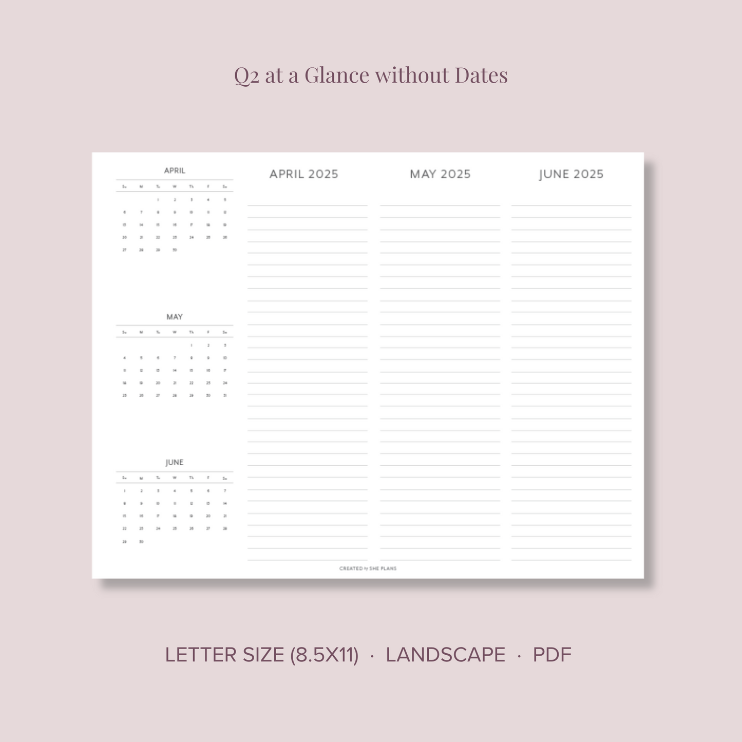 2025 Printable Quarterly At-A-Glance Planner