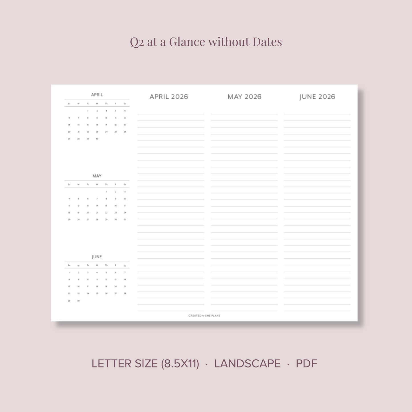 2026 Printable Quarterly At-A-Glance Planner
