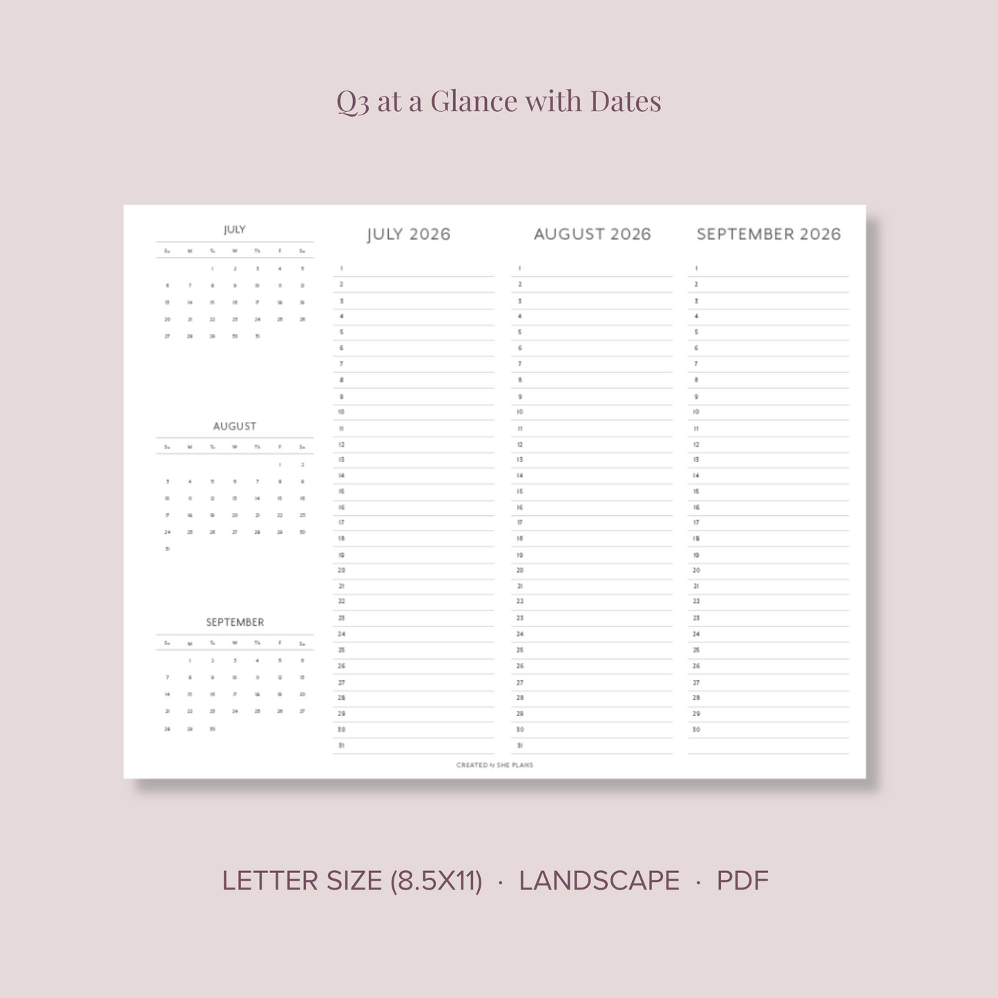 2026 Printable Quarterly At-A-Glance Planner