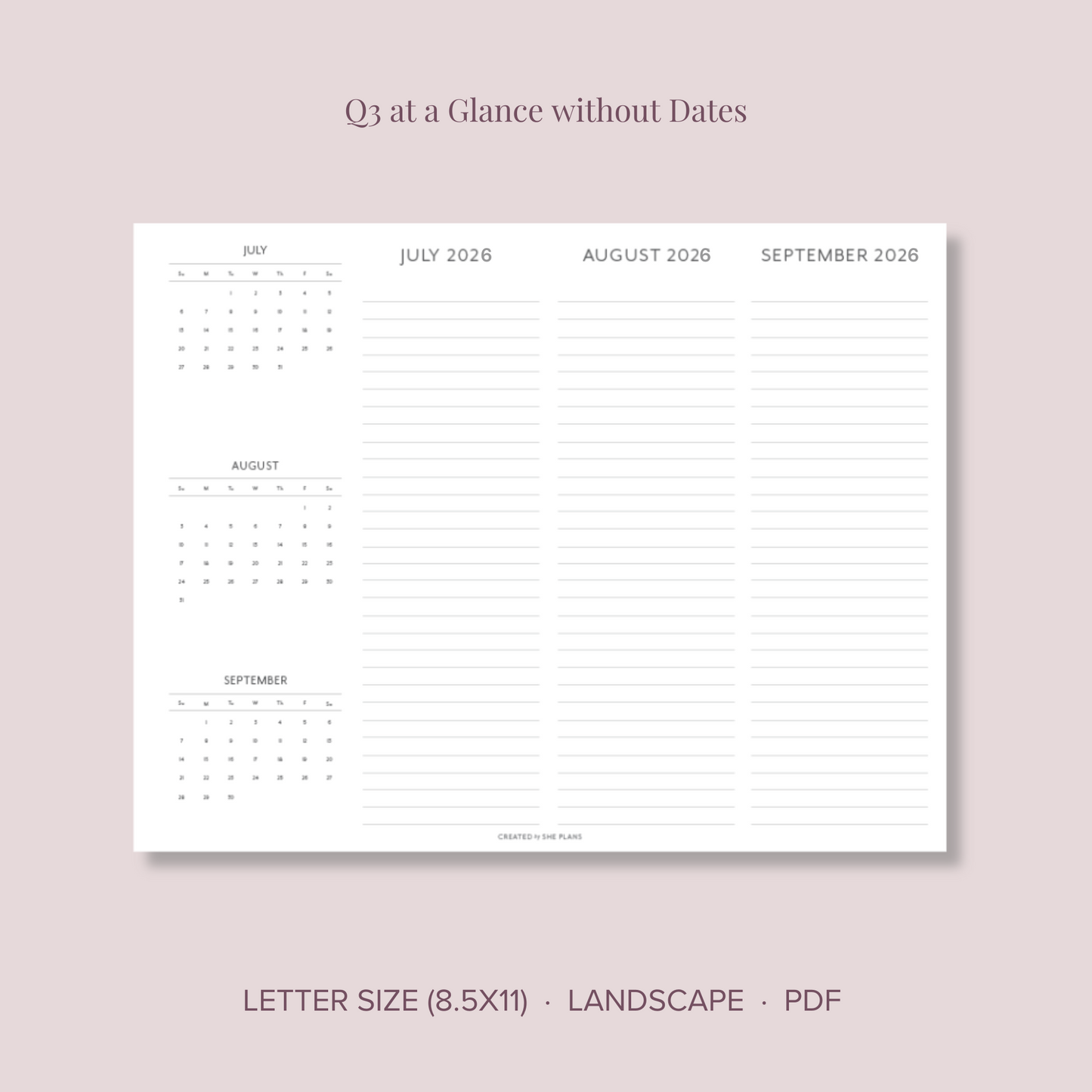 2026 Printable Quarterly At-A-Glance Planner