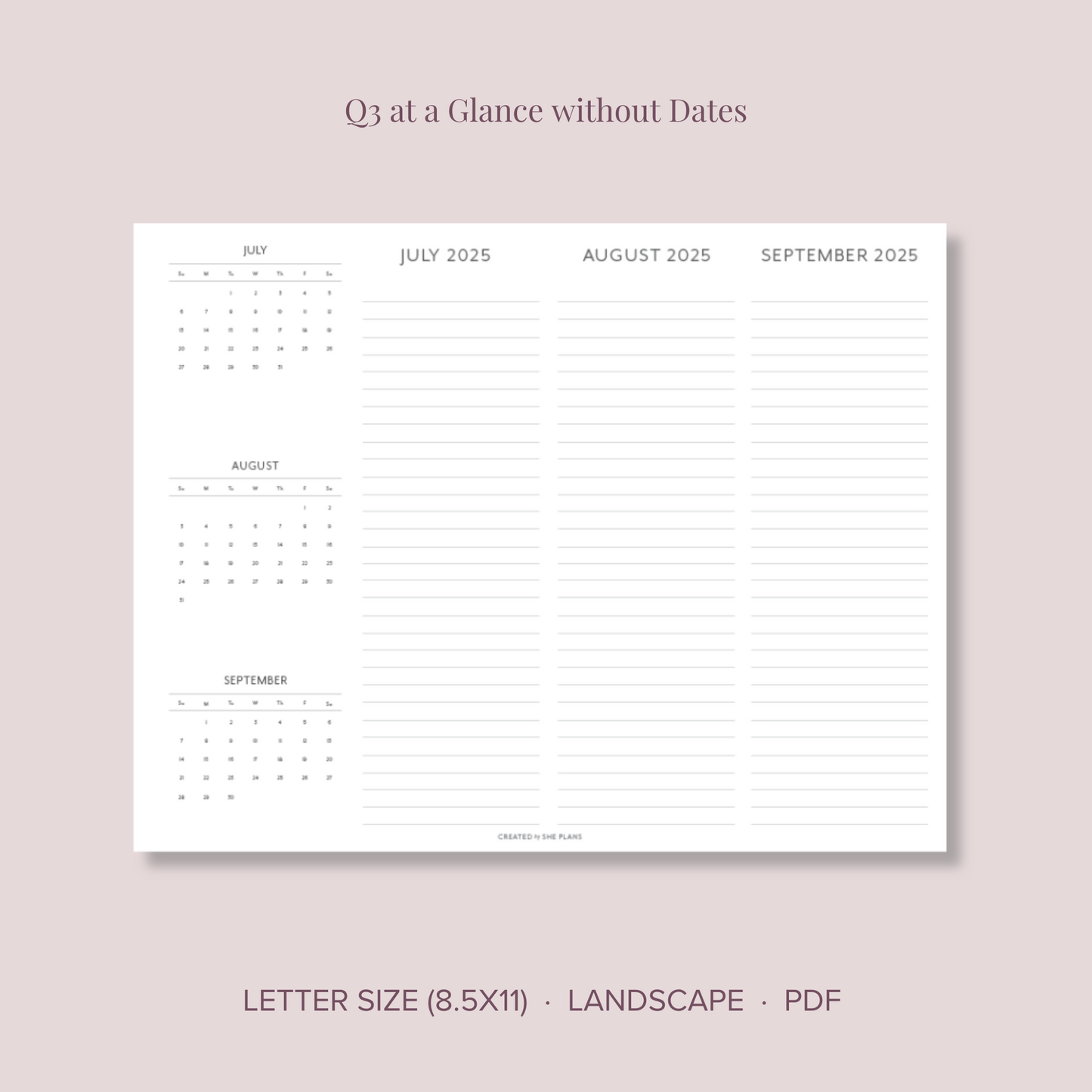 2025 Printable Quarterly At-A-Glance Planner