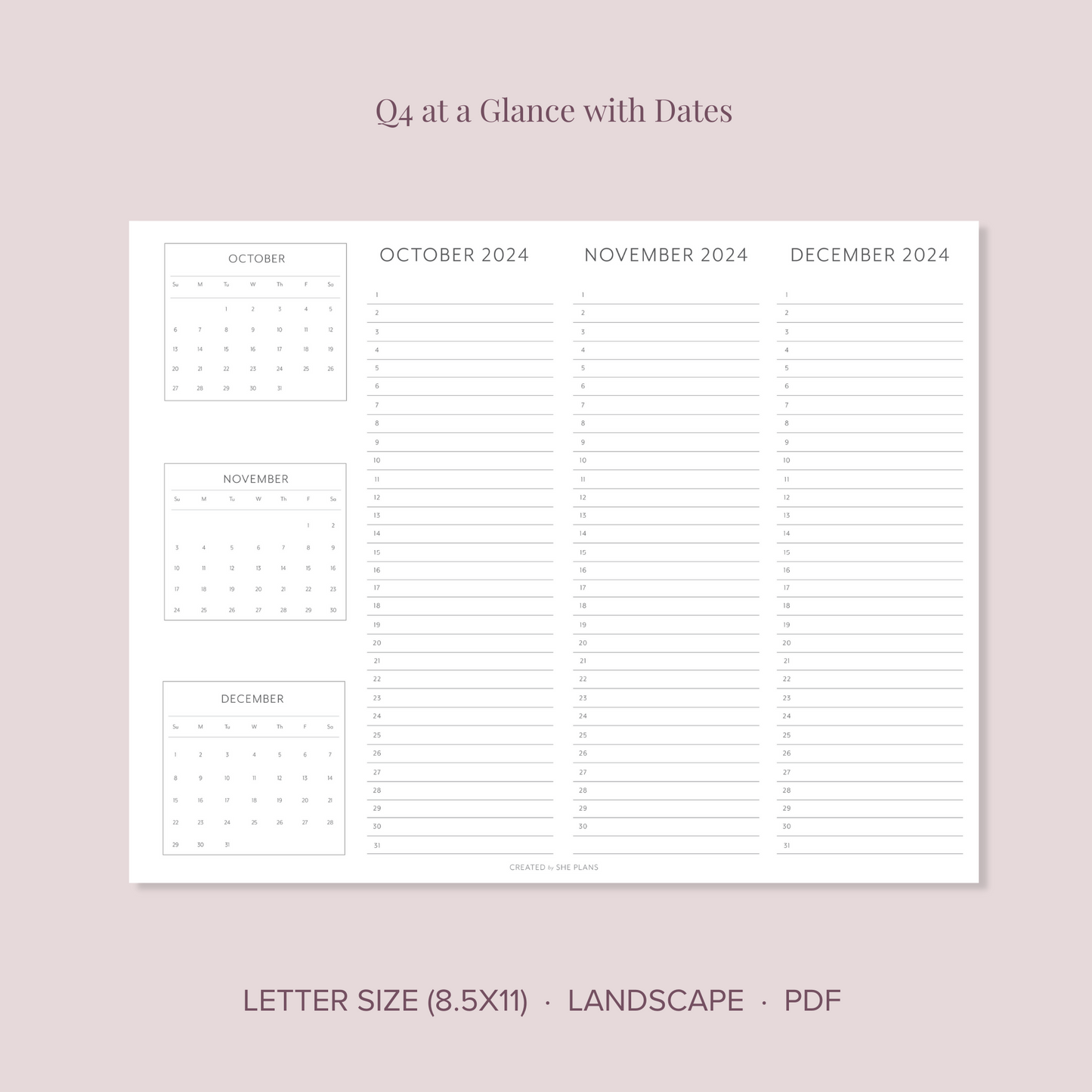 2024 Printable Quarterly At-A-Glance Planner