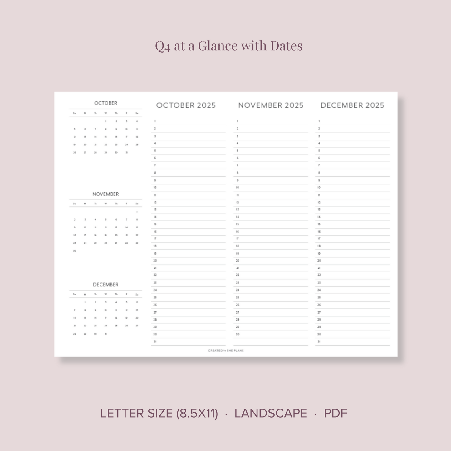 2025 Printable Quarterly At-A-Glance Planner