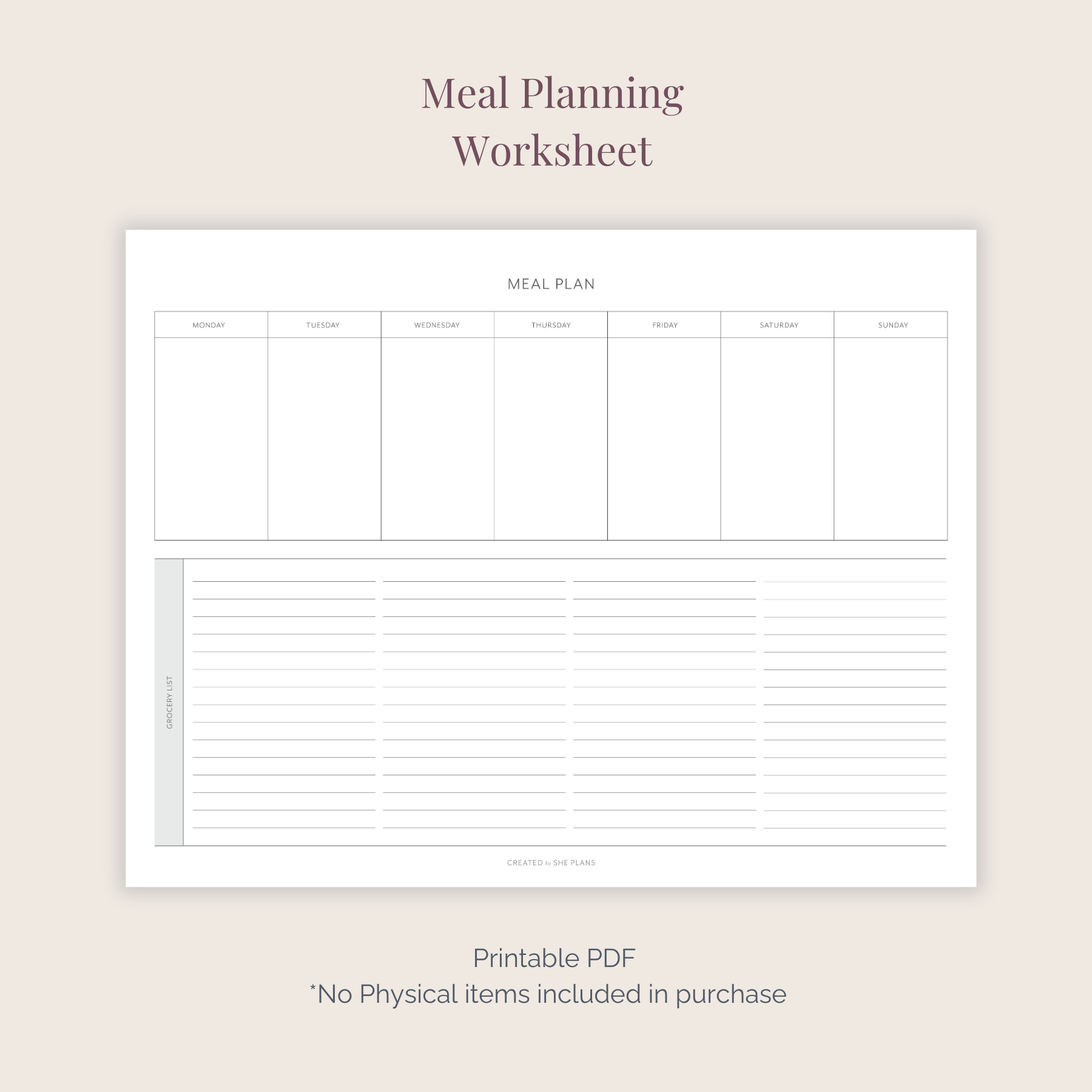 Daily Menu Worksheet Meal Planning Worksheet PDF – She Plans