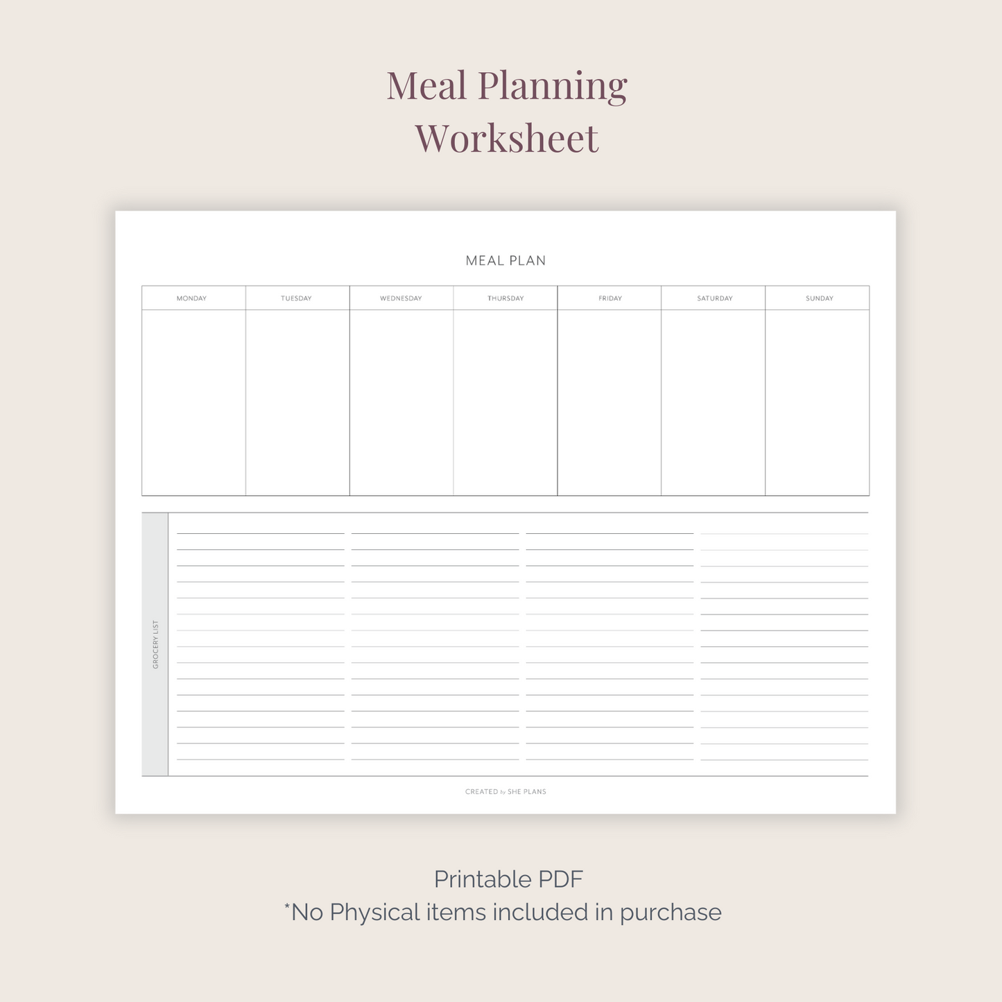 Meal Planning Worksheet PDF