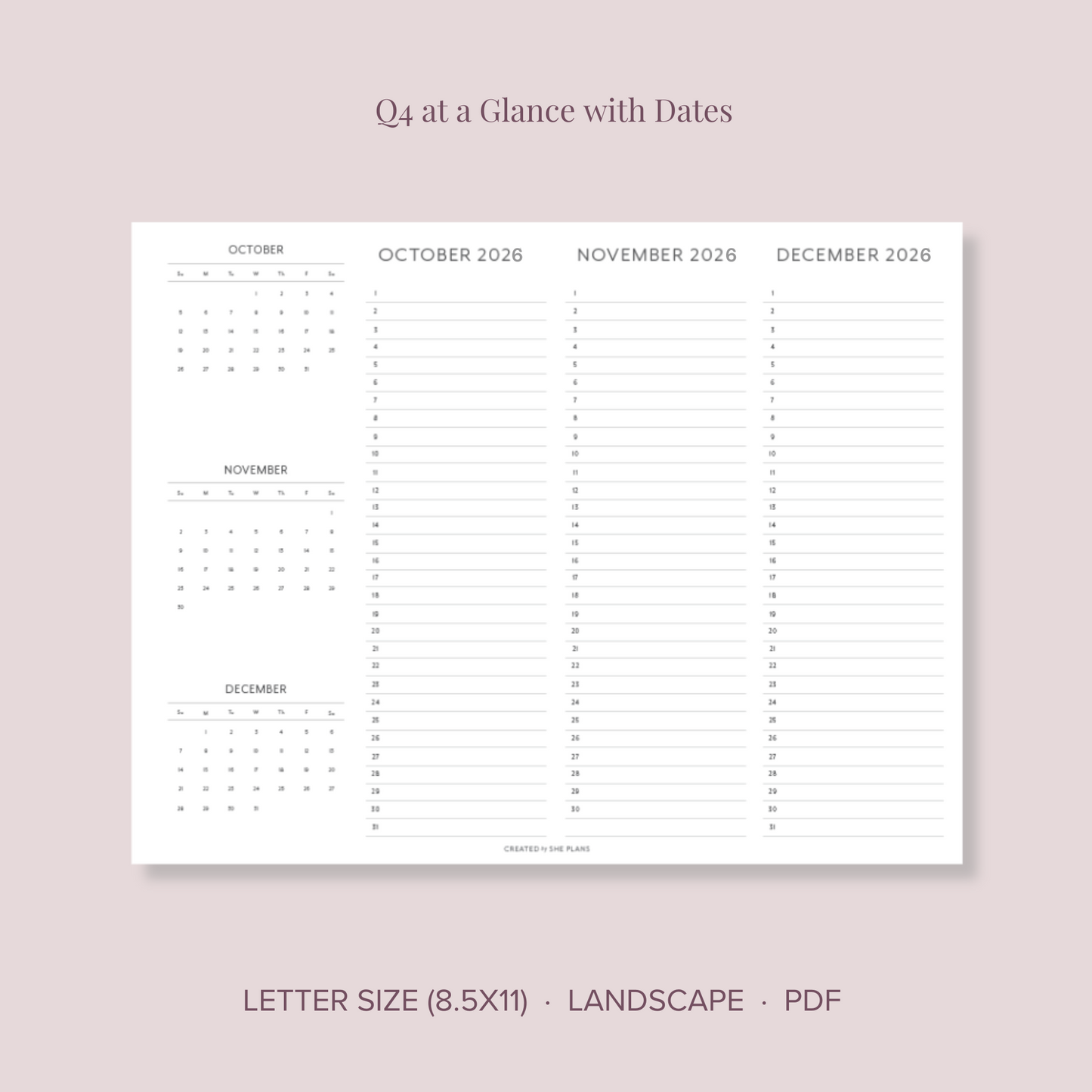 2026 Printable Quarterly At-A-Glance Planner