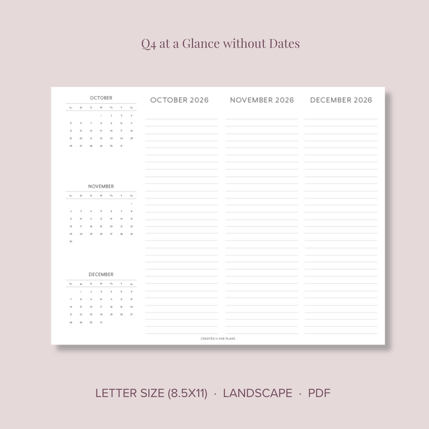 2026 Printable Quarterly At-A-Glance Planner